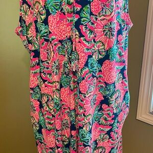 Lilly Pulitzer Pink and Blue Swim Coverup with Bold Floral Design